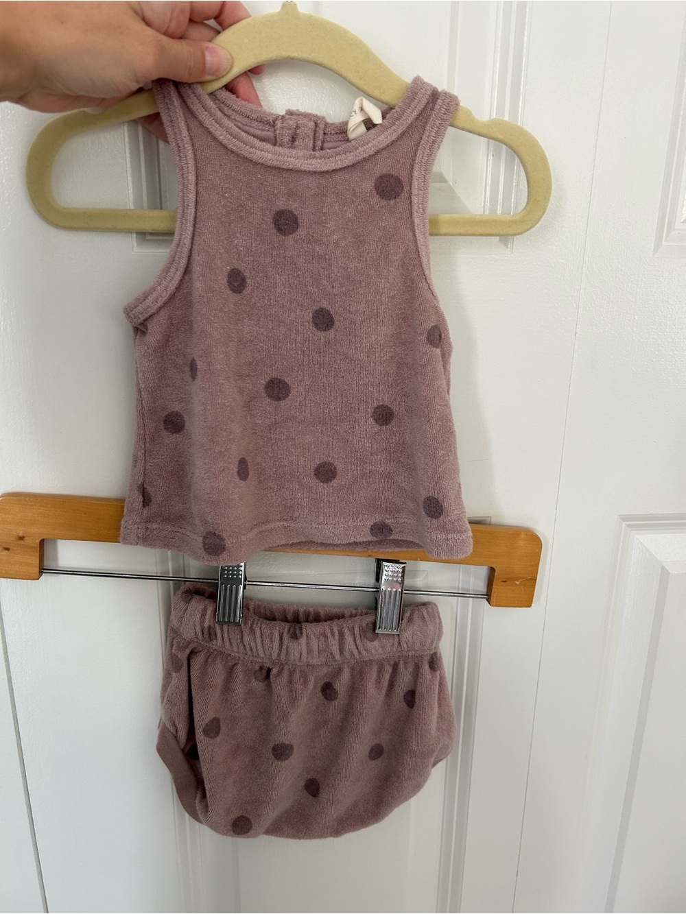 Quincy Mae 2 Piece Terry Shorts and tank Set 0-3 Months mauve polka dot